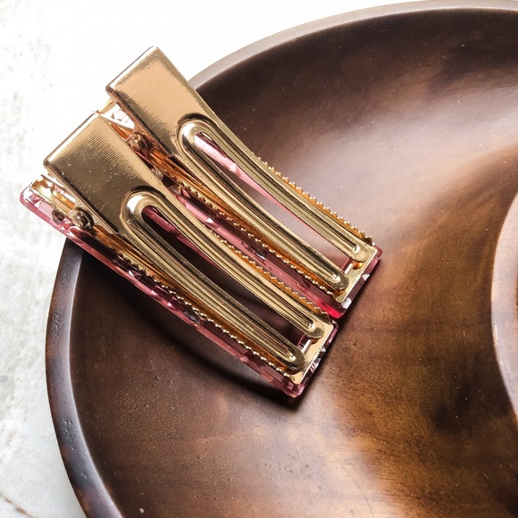 Set Of 2 ✨ Clear Pink And Silver Flakes Hair Clip - Picture 9 of 11